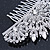 Bridal/ Prom/ Wedding/ Party Rhodium Plated Clear Austrian Crystal Floral Side Hair Comb - 100mm Aross - view 4