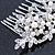 Bridal/ Wedding/ Prom/ Party Rhodium Plated Clear Crystal, Simulated Pearl Floral Hair Comb - 78mm Across - view 4