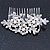 Bridal/ Wedding/ Prom/ Party Rhodium Plated Clear Crystal, Simulated Pearl Floral Hair Comb - 78mm Across - view 6