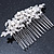 Bridal/ Wedding/ Prom/ Party Rhodium Plated Clear Crystal, Simulated Pearl Floral Hair Comb - 78mm Across - view 5