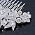 Statement Bridal/ Wedding/ Prom/ Party Rhodium Plated Clear Austrian Crystal Floral Side Hair Comb - 110mm Across - view 6