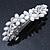 Bridal Wedding Prom Silver Tone Glass Pearl, Crystal Floral Barrette Hair Clip Grip - 85mm W - view 6