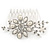 Bridal/ Wedding/ Prom/ Party Rhodium Plated Clear Austrian Crystal, Glass Pearl Floral Hair Comb - 80mm