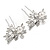 Bridal/ Wedding/ Prom/ Party Set Of 2 Rhodium Plated Clear Austrian Crystal Glass Pearl Floral Hair Pins - 70mm L - view 1