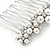 Bridal/ Prom/ Wedding/ Party Rhodium Plated White Glass Pearl, Clear Austrian Crystal Floral Side Hair Comb - 60mm Width - view 4
