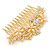 Bridal/ Wedding/ Prom/ Party Gold Plated Clear Crystal and Light Cream Simulated Pearl Floral Hair Comb - 85mm - view 2