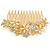 Bridal/ Wedding/ Prom/ Party Gold Plated Clear Crystal and Light Cream Simulated Pearl Floral Hair Comb - 85mm - view 5