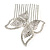 Bridal/ Prom/ Wedding/ Party Rhodium Plated Pave Set Clear Austrian Crystal Butterfly Side Hair Comb - 60mm W - view 2