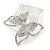Bridal/ Prom/ Wedding/ Party Rhodium Plated Pave Set Clear Austrian Crystal Butterfly Side Hair Comb - 60mm W - view 6