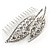 Statement Bridal/ Wedding/ Prom/ Party Rhodium Plated Clear Austrian Crystal Double Leaf Side Hair Comb - 95mm W - view 4