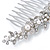 Large Bridal/ Wedding/ Prom/ Party Rhodium Plated Clear Austrian Crystal, White Simulated Pearl Floral Hair Comb - 110mm - view 3