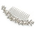 Large Bridal/ Wedding/ Prom/ Party Rhodium Plated Clear Austrian Crystal, White Simulated Pearl Floral Hair Comb - 110mm - view 6