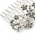 Medium Bridal/ Wedding/ Prom/ Party Rhodium Plated Clear Austrian Crystal, Faux Pearl Floral Hair Comb - 60mm - view 4