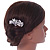 Medium Bridal/ Wedding/ Prom/ Party Rhodium Plated Clear Austrian Crystal, Faux Pearl Floral Hair Comb - 60mm - view 3