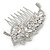 Clear Austrian Crystal 'Leaf' Side Hair Comb In Rhodium Plating - 70mm - view 3