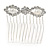 Mini Bridal/ Prom/ Party White Glass Pearl Crystal Flower Hair Comb In Silver Tone - 50mm Across