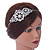 Bridal/ Wedding/ Prom Rhodium Plated Clear Crystal, Faux Pearl Floral Tiara Headband - view 2