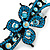 Bridal Wedding Prom Black Tone Teal/ Blue Diamante Flower Barrette Hair Clip Grip - 95mm Across - view 4