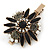 Vintage Inspired Black/ Grey Crystal, Pearl Flower Hair Beak Clip/ Concord Clip/ Clamp Clip In Bronze Tone - 60mm L