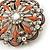 Vintage Inspired Clear Crystal Orange Enamel Flower Hair Beak Clip/ Concord Clip/ Clamp Clip In Gold Tone - 60mm L - view 3