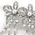 Rhodium Plated Clear Crystal, White Faux Pearl Floral Barrette Hair Clip Grip - 95mm Across - view 3