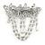 Rhodium Plated Clear Crystal, White Faux Pearl Floral Barrette Hair Clip Grip - 95mm Across - view 6