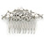 Bridal/ Wedding/ Prom/ Party Rhodium Plated Clear Austrian Crystal Faux Pearl Floral Side Hair Comb - 90mm - view 4