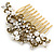 Vintage Inspired Clear Austrian Crystal White Glass Pearl Side Hair Comb In Gold Tone - 90mm - view 6