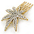 Vintage Inspired Bridal/ Wedding/ Prom/ Party Gold Tone Clear Crystal Leaf Hair Comb - 65mm Across - view 5