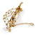 Vintage Inspired Burnt Gold Tone, Clear Crystal, White Faux Pearl  Floral Barrette Hair Clip Grip - 95mm Across - view 6