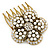 Vintage Inspired Clear Austrian Crystal, Glass Pearl Flower Side Hair Comb In Antique Gold Tone - 45mm - view 5