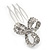 Set of 2 Small Clear Austrian Crystal Bow Side Hair Comb In Rhodium Plating - 25mm Each - view 6