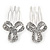 Set of 2 Small Clear Austrian Crystal Bow Side Hair Comb In Rhodium Plating - 25mm Each