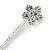 Pair Of Clear Crystal Flower Hair Slides In Rhodium Plating - 55mm Length - view 3