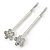 Pair Of Clear Crystal Flower Hair Slides In Rhodium Plating - 55mm Length - view 4