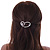 Clear Crystal, Glass Pearl Open Assymetrical Heart Barrette Hair Clip Grip In Rhodium Plated Metal - 50mm Across - view 5