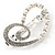 Clear Crystal, Glass Pearl Open Assymetrical Heart Barrette Hair Clip Grip In Rhodium Plated Metal - 50mm Across - view 3