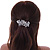 White Glass Pearl, Clear Crystal Butterfly Barrette Hair Clip Grip In Silver Tone - 70mm Across - view 6