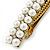 Vintage Inspired Bridal Wedding Prom 2 Row Pearl, Crystal Barrette Hair Clip Grip In Gold Tone Metal - 80mm W - view 3