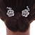 Set of 2 Small Clear Austrian Crystal Flower Side Hair Comb In Rhodium Plating - 25mm Each - view 3