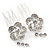 Set of 2 Small Clear Austrian Crystal Flower Side Hair Comb In Rhodium Plating - 25mm Each - view 5