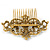 Bridal/ Wedding/ Prom/ Party Art Deco Style Antique Gold Tone White Simulated Pearl and Austrian Crystal Hair Comb - 95mm W - view 3
