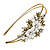 Vintage Inspired Bridal/ Wedding/ Prom Antique Gold Tone Clear Crystal, White Acrylic Flowers Tiara Headband