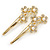 2 Bridal/ Prom Clear Crystal, Pearl Flower Hair Grips/ Slides In Gold Plating - 65mm Across - view 5