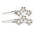 2 Bridal/ Prom Clear Crystal, Pearl Flower Hair Grips/ Slides In Rhodium Plating - 65mm Across - view 2