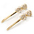 2 Bridal/ Prom Clear Crystal Double Heart Hair Grips/ Slides In Gold Plating - 65mm L - view 5
