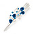 Medium Blue Crystal, Rose Floral Hair Beak Clip/ Concord/ Alligator Clip In Silver Tone - 75mm L - view 6
