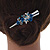 Medium Blue Crystal, Rose Floral Hair Beak Clip/ Concord/ Alligator Clip In Silver Tone - 75mm L - view 3