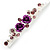 Pair Of Purple Crystal Rose Hair Slides In Rhodium Plating - 55mm L - view 3
