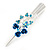 Medium Blue Crystal, Rose Hair Beak Clip/ Concord/ Alligator Clip In Silver Tone - 75mm L